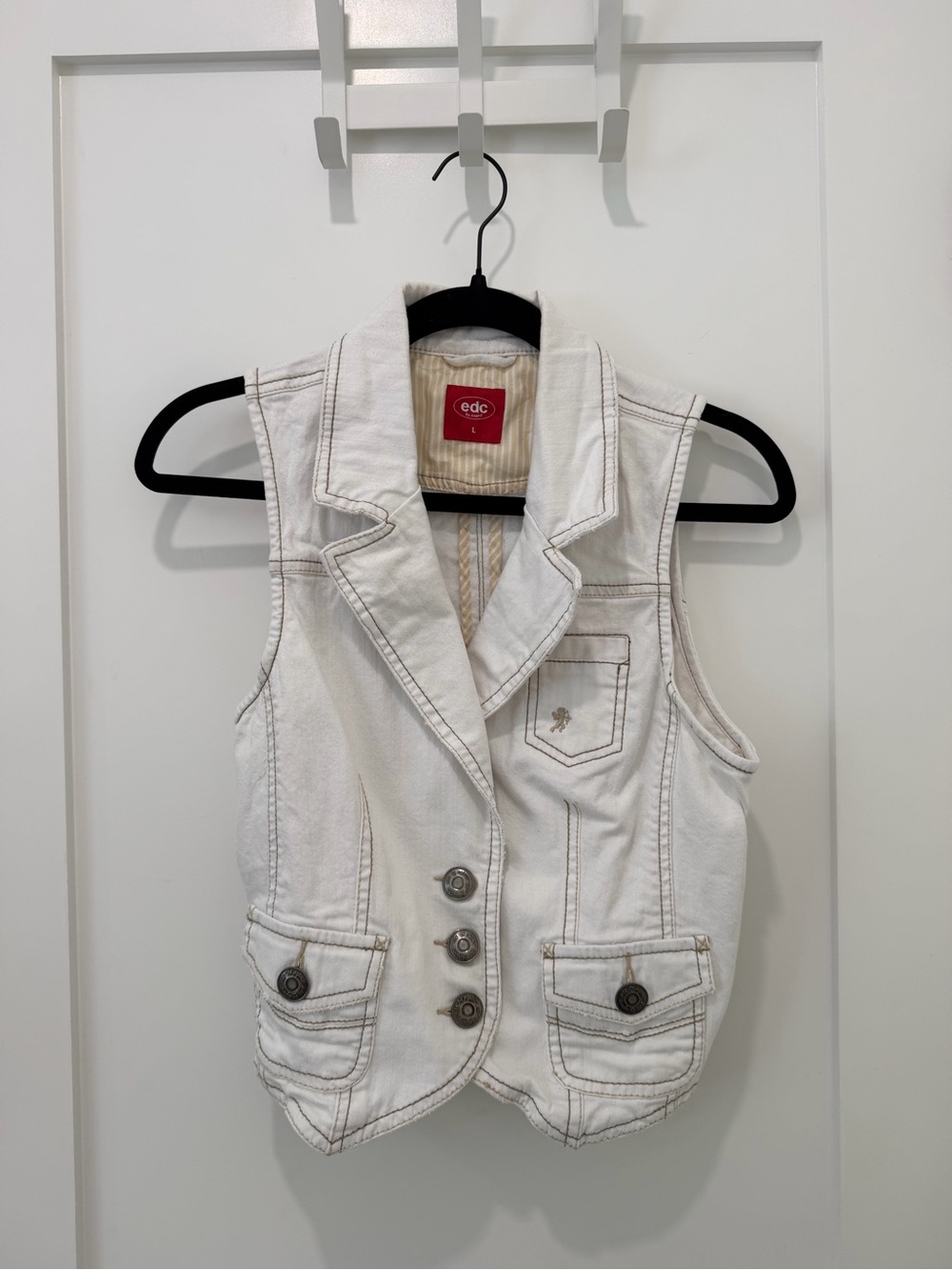 EDC by Esprit White Denim Vest with Contrast Stitching
